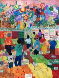 “Villarta Market, Niles Street”
- Acrylic, colored pencil on canvas - 30”W x 40”H
- Original available $900
- Signed canvas and paper prints available on order Amy Richardson - Villarta Market, Niles Street